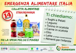 Per far fronte all’emergenza alimentare in Italia si organizza per sabato prossimo 14 giugno 